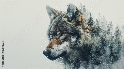 Wallpaper Mural double exposure, wolf, wintery forest Torontodigital.ca