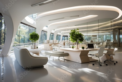 The interior of a futuristic office photo
