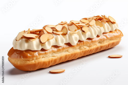 a pastry with whipped cream and almonds