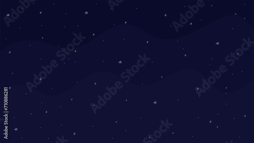 Night sky with stars in cute cartoon style, flat vector illustration. Space background in dark blue colors. Great for children and kids designs.