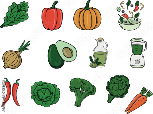Vegetables cliparts, clip art, vegetable icons, food graphics, vector graphic, healthy food illustration (ID: 710886421)