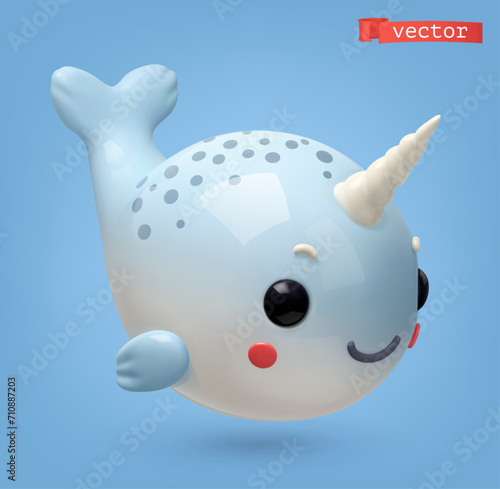 Narwhal, 3d render vector cartoon icon
