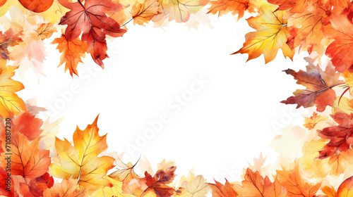 autumn leaves frame in watercolor painting design isolated against transparent background