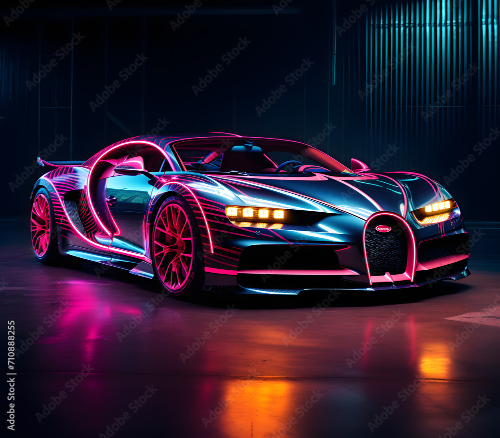 a sports car with neon lights