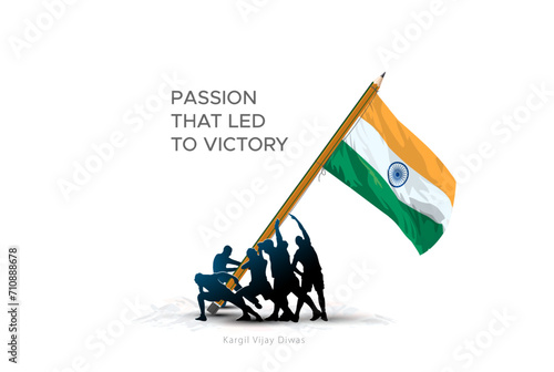 Vector illustration of Republic day of India. Ceative concept Army men standing raising stabling tricolor pencil flag in sky.