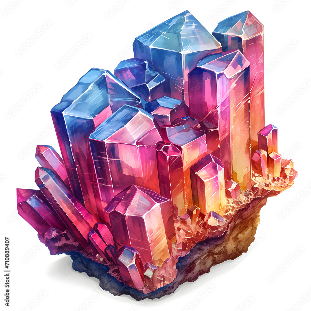 Bismuth crystal formations isolated on white background, cartoon style ...