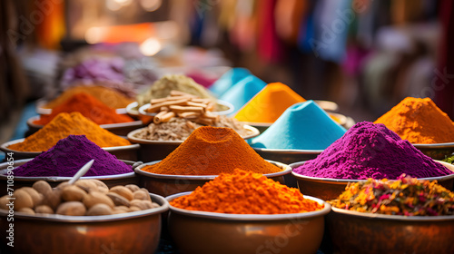 bowls of colorful powders and spices