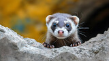 A playful and curious pet ferret peeking out from its hiding spot, ready for an adventure