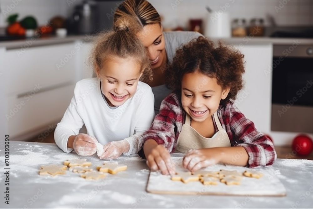 Happy family of African ethnicity baking cookies in the kitchen Happy family of African ethnicity baking cookies in the kitchen