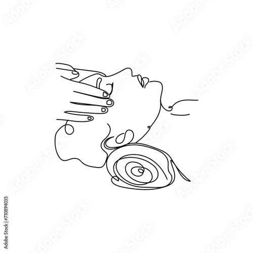 Drawn woman having facial massage in beauty salon
