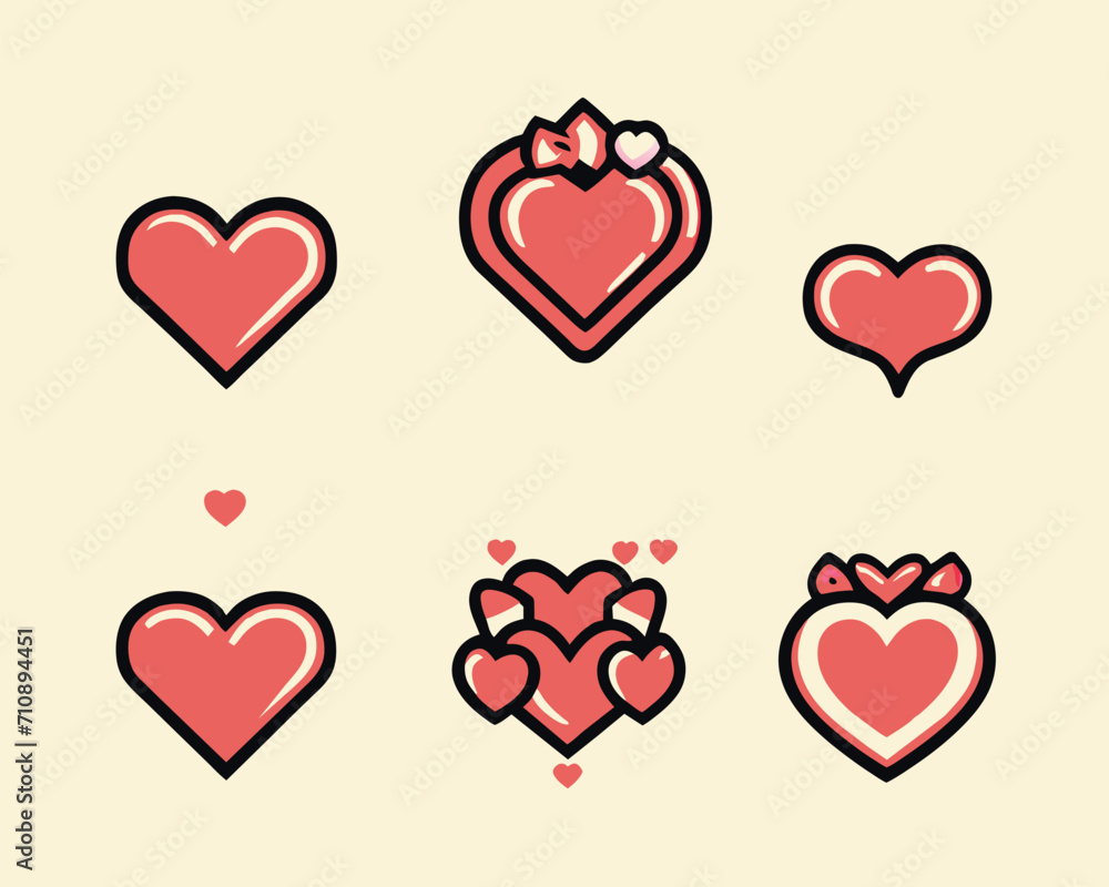 hand drawn colorful heart shape, valentine icon set