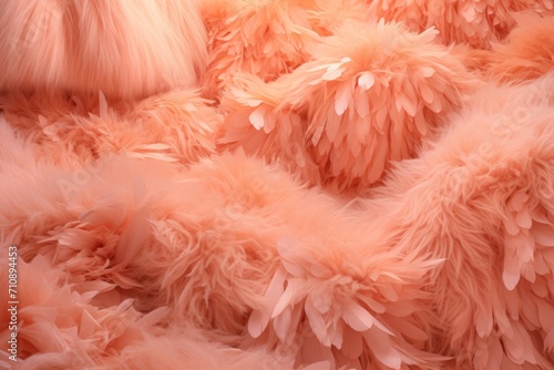 Peach fuzz color, fluffy feathers material, wallpaper background © Radmila Merkulova