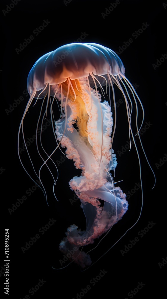 bioluminescent jellyfish in the dark ocean