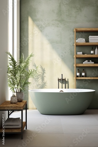 Freestanding Green Bathtub in a Modern Bathroom