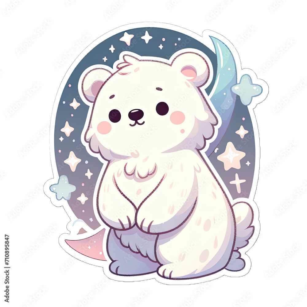 Naklejka premium Generative AI Cute Little Arctic Bear Sticker, cute little baby bear sticker, cool little tiny bear stickers, Little baby Arctic bear Sticker, adorable little arctic bear stickers, snow bear sticker