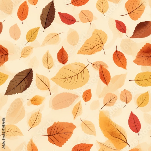 Watercolor seamless autumn leaves pattern on beige background vector nature background