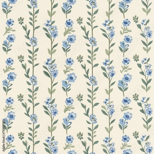 Seamless tileable pattern for wallpaper, decor and fabric design featuring a classic floral motif in soft blue tones, vertical stripes