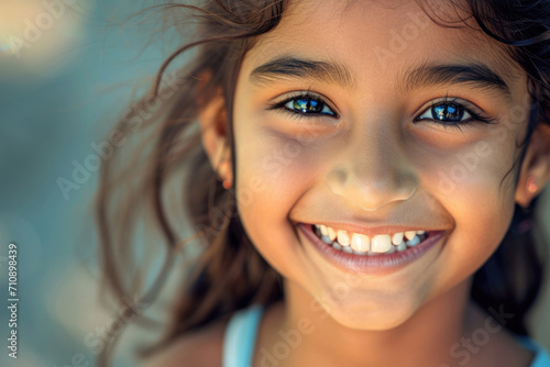 The close-up showcases the enchanting smile of the girl © Veniamin Kraskov