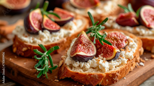 Piece of sourdough bread with ricotta cheese and figs