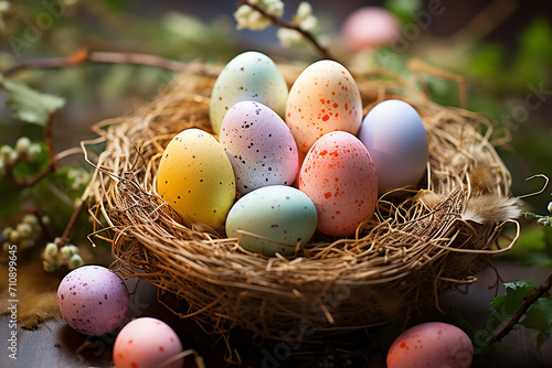 Easter Colored Eggs in a Basket