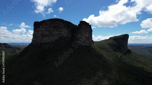 Morro do Pai Inácio, flying up in front of mountain wall in Chapada Diamantina, Bahia, Brazil. photo