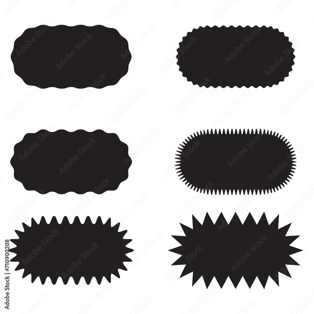 set of 6 Wavy Edge rounded Rectangle shape icon. frame with zigzag edge. 6 rectangular shapes with round, Geometric zig zag wavy stickers. Wiggly square badge, vector illustration for poster, banner, set of 6 Wavy Edge rounded Rectangle shape icon. frame with zigzag edge. 6 rectangular shapes with round, Geometric zig zag wavy stickers. Wiggly square badge, vector illustration for poster, banner,