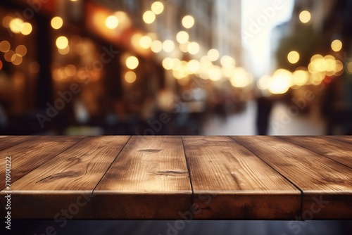 Bar blurred background. Wooden table on cafe.