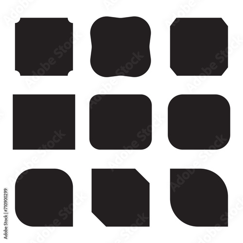 set of 9 Square shapes icon, corner cut icon set. 4 set squared symbols with various cuts on selected corners. vector illustration  Isolated on a white background.