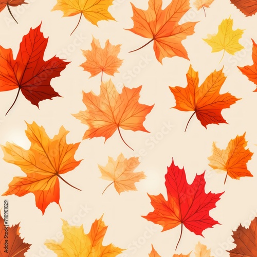 Watercolor autumn leaves seamless pattern on beige background vector nature background