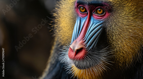 Close-up of Monkeys Face With Red and Blue Nose