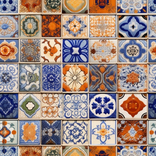 Seamless pattern photo realistic colorful moroccan tiles and ornaments in vibrant hues © Ilja