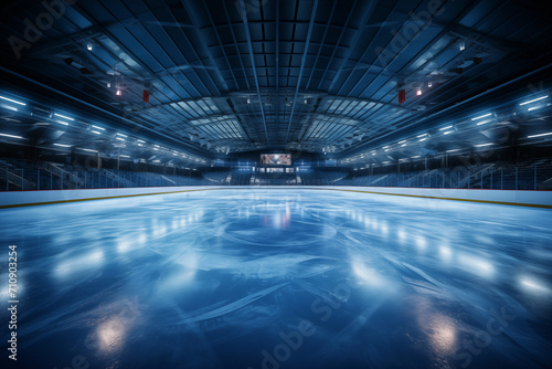 Ice Hockey Stadium with Spotlights. Vector Illustration. Ice Hockey Arena Background Concept Vector. Vector illustration Empty Hockey Stadium in the Winter. © Olena