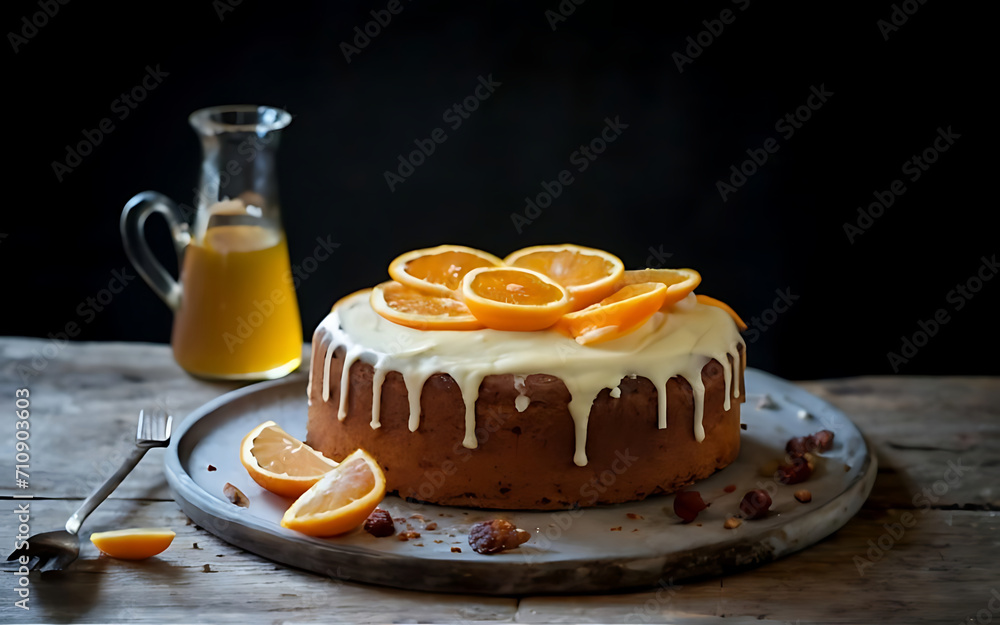 Capture the essence of Orange Olive Oil Cake in a mouthwatering food photography shot Capture the essence of Orange Olive Oil Cake in a mouthwatering food photography shot