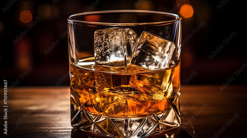 Elegant whisky glass isolated on warm brown background with ample space for text placement Elegant whisky glass isolated on warm brown background with ample space for text placement