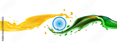 Republic day of India tricolor banner background. Tricolor color flag design with splash of liquid fruit juice and food. photo