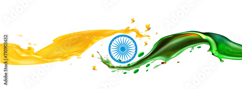 Republic day of India tricolor banner background. Tricolor color flag design with splash of liquid fruit juice and food.