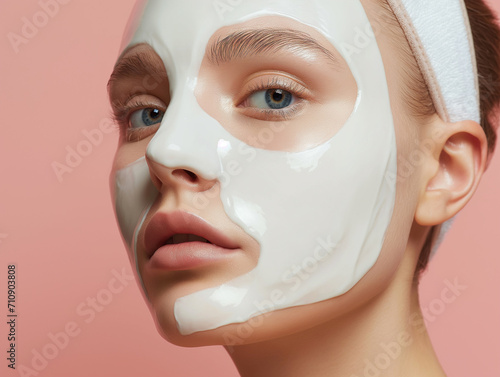 Beautiful woman with a facial beauty cosmetic mask