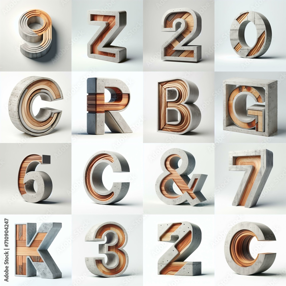 3D Lettering That Blends Concrete With wood. AI generated illustration 3D Lettering That Blends Concrete With wood. AI generated illustration