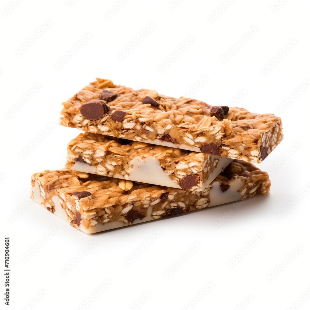 Three stacked chocolate chip granola bars Three stacked chocolate chip granola bars