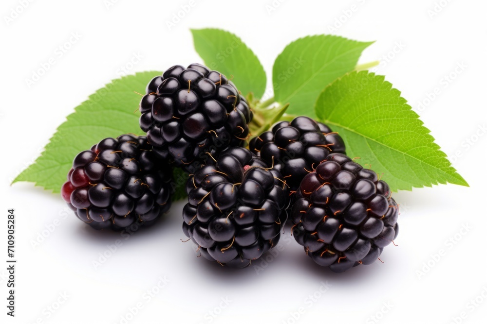 blackberries isolated on a white background. a bunch of black berries with leaves. blackberries isolated on a white background. a bunch of black berries with leaves.