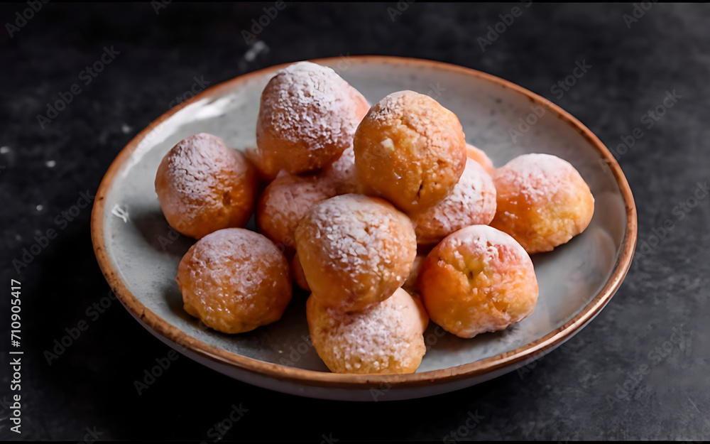 Capture the essence of Puff Puff in a mouthwatering food photography shot Capture the essence of Puff Puff in a mouthwatering food photography shot