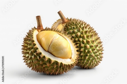 Durian fruit on a white background. a tropical, fragrant fruit with a flesh similar to custard.