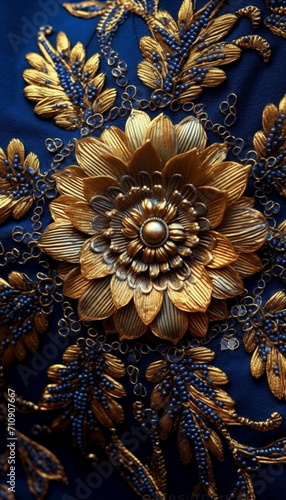 Wallpaper Mural beautiful gold ornament on blue fabric Torontodigital.ca