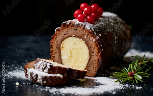 Capture the essence of Yule Log in a mouthwatering food photography shot