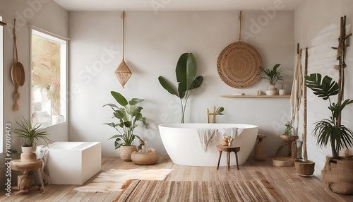 Bathroom interior in natural boho style