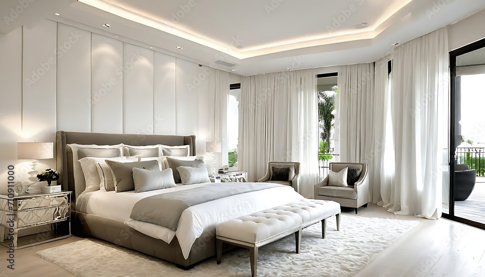 Luxury white master bedroom interior