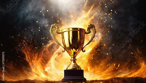 troféu da vitória, força dos vencedores, fundo de fogo e fagulhas photo