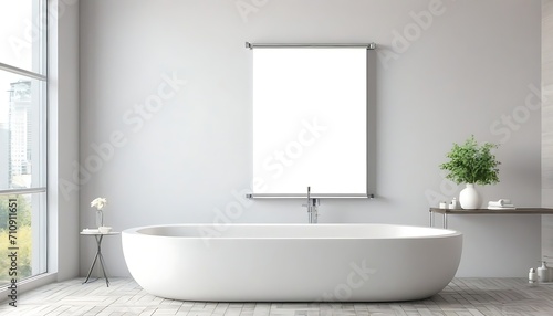 Modern bathroom with blank banner