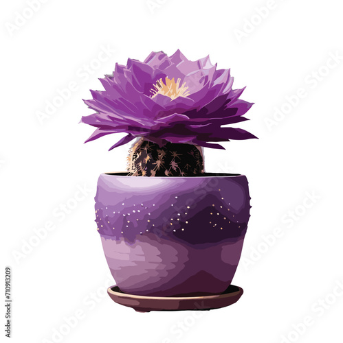 purple color Cactus  flower in a vase vector artwork 