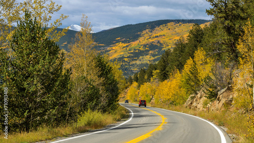 Golden Mountain Road - An Autumn view of colorful Mount Blue Sky Scenic Byway, Idaho Springs, Colorado, USA.